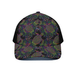 Psychedelic Sea Turtle Pattern Print Black Mesh Trucker Cap