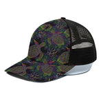 Psychedelic Sea Turtle Pattern Print Black Mesh Trucker Cap