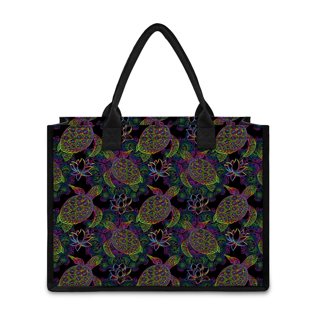 Psychedelic Sea Turtle Pattern Print Canvas Tote Bag