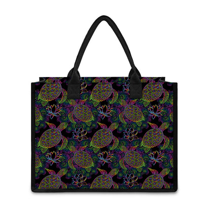 Psychedelic Sea Turtle Pattern Print Canvas Tote Bag