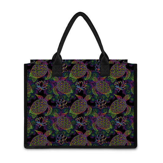 Psychedelic Sea Turtle Pattern Print Canvas Tote Bag