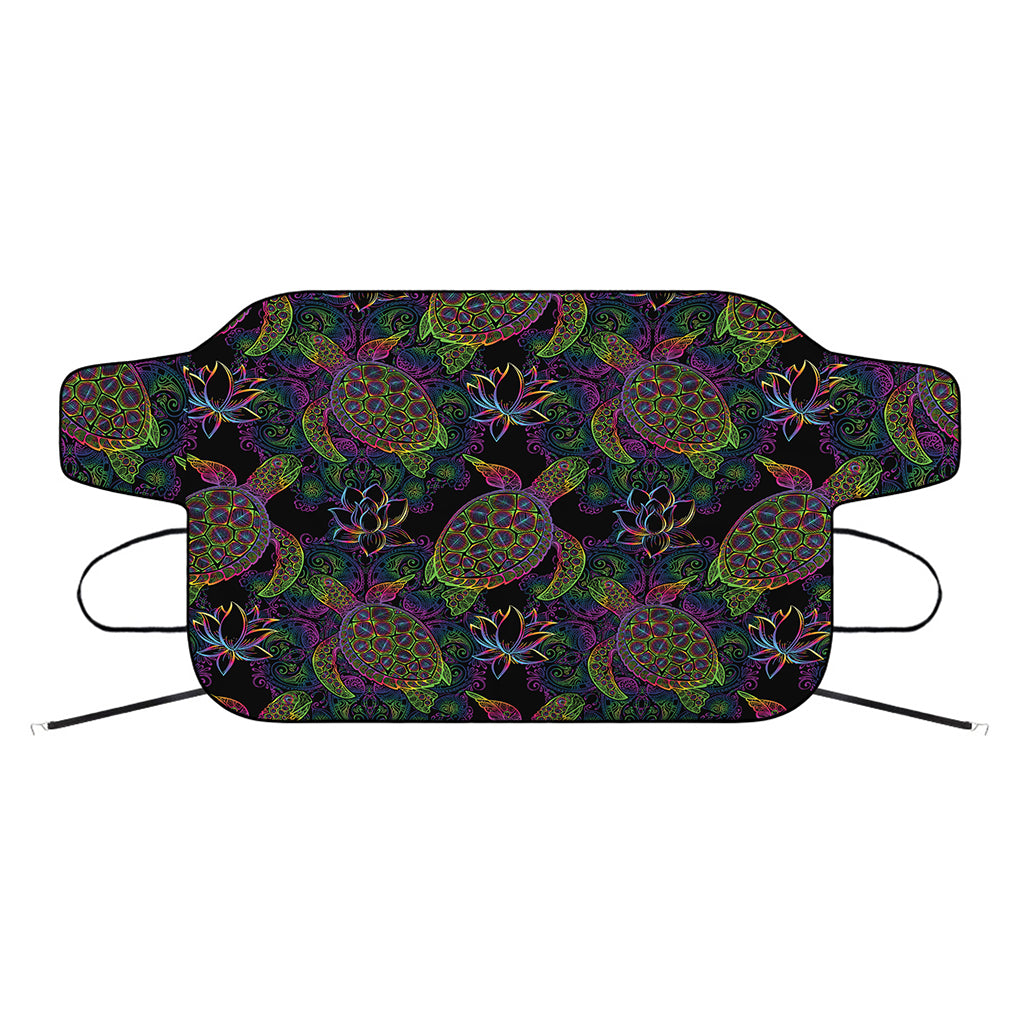 Psychedelic Sea Turtle Pattern Print Car Windshield Snow Cover