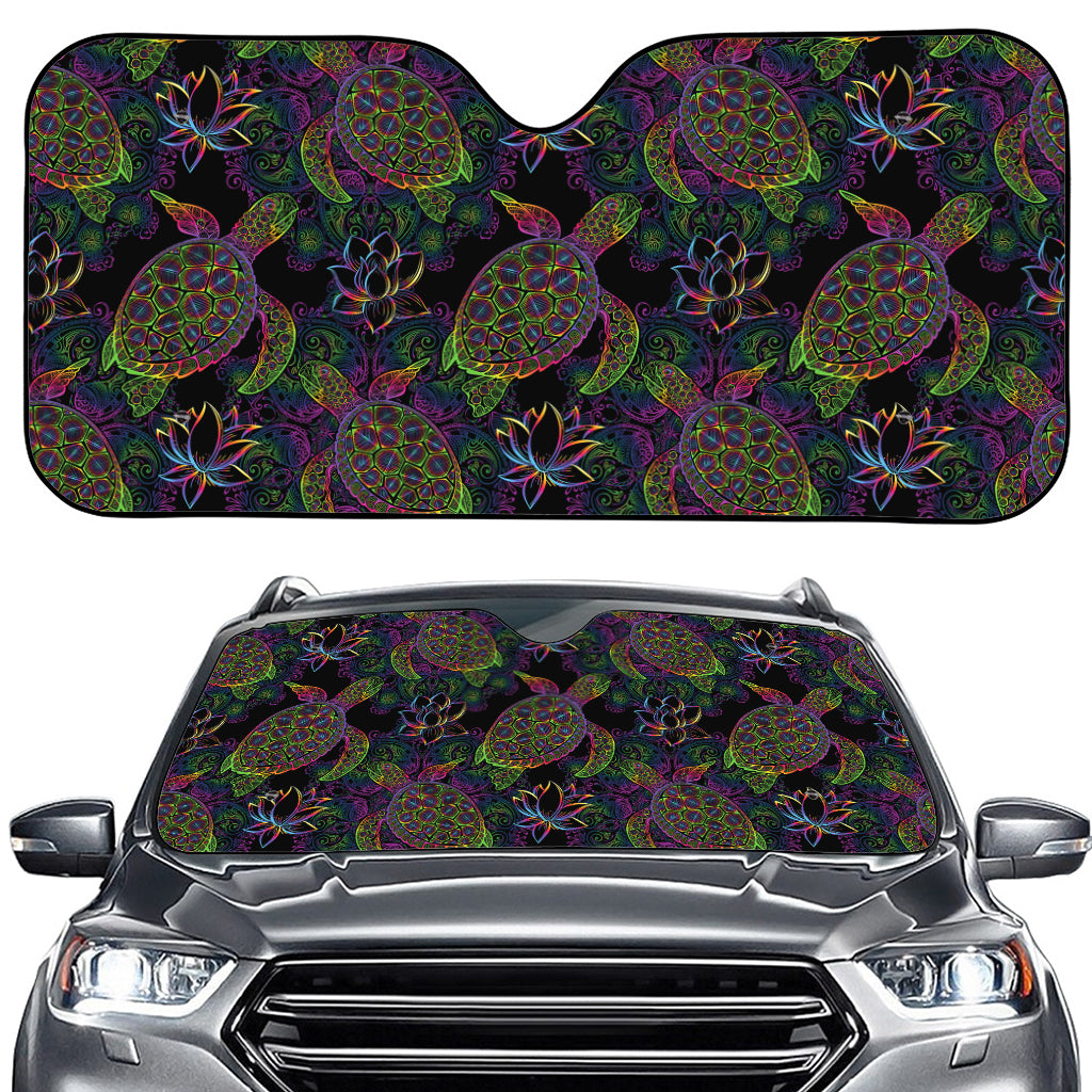 Psychedelic Sea Turtle Pattern Print Car Windshield Sun Shade