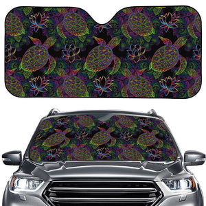 Psychedelic Sea Turtle Pattern Print Car Windshield Sun Shade