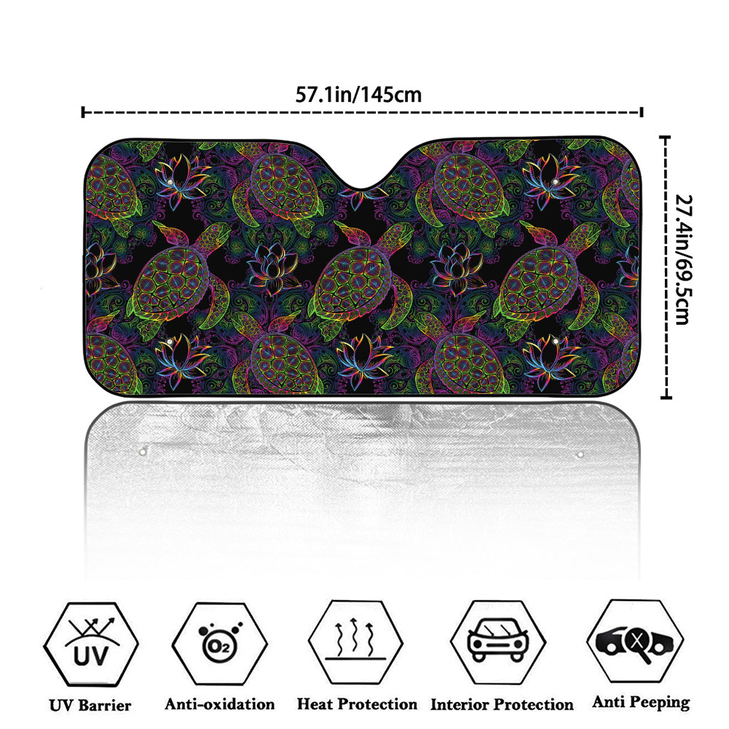 Psychedelic Sea Turtle Pattern Print Car Windshield Sun Shade