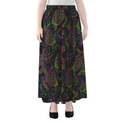 Psychedelic Sea Turtle Pattern Print Chiffon Maxi Skirt