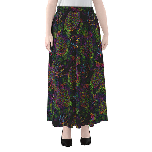 Psychedelic Sea Turtle Pattern Print Chiffon Maxi Skirt