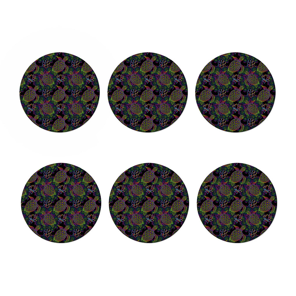 Psychedelic Sea Turtle Pattern Print Coaster Set