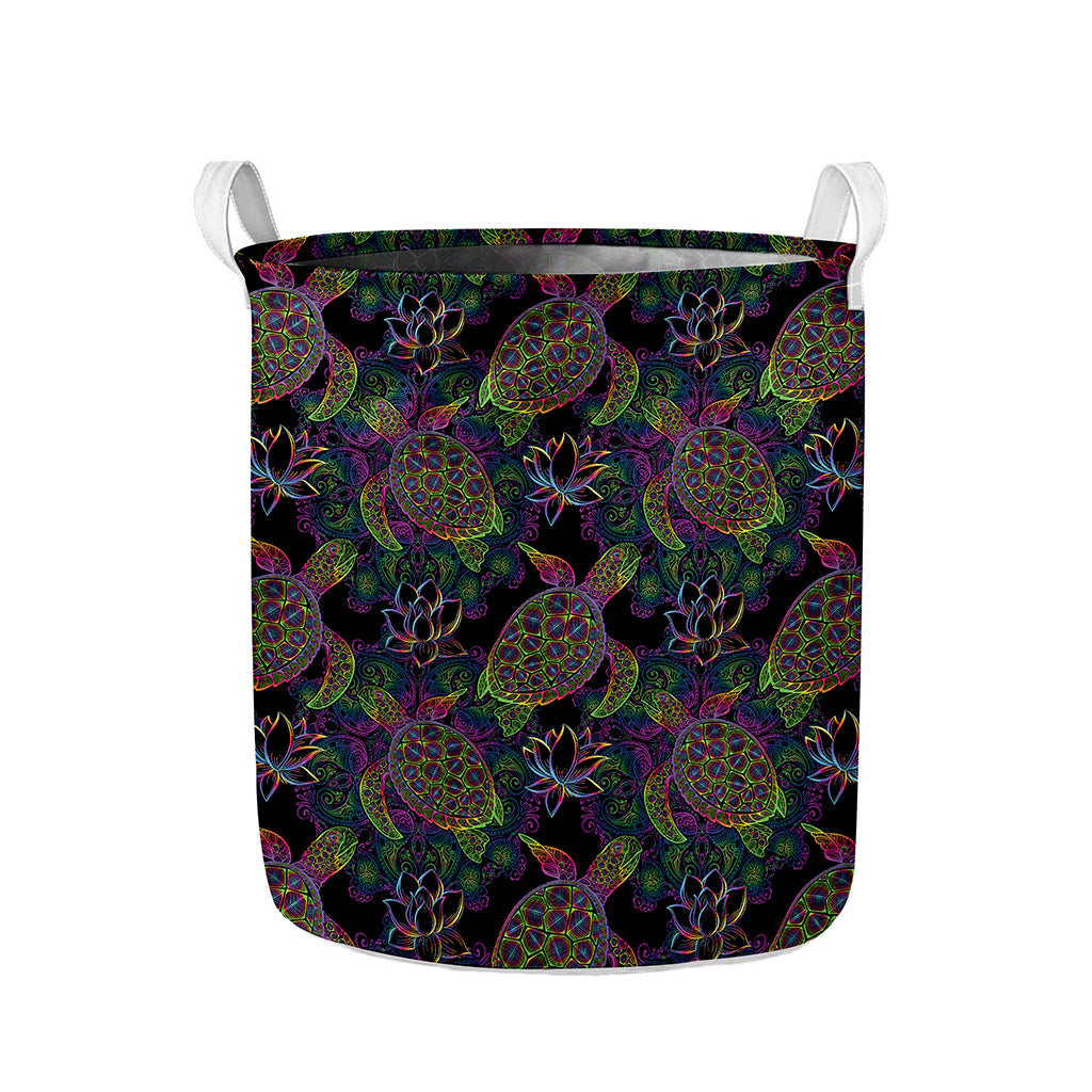 Psychedelic Sea Turtle Pattern Print Collapsible Laundry Basket