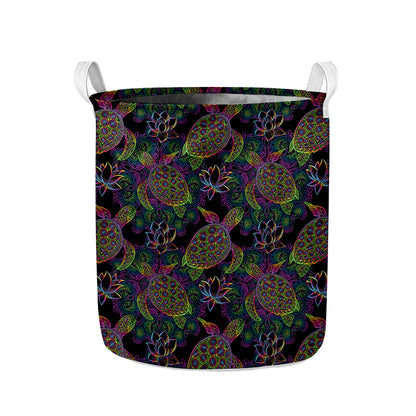 Psychedelic Sea Turtle Pattern Print Collapsible Laundry Basket