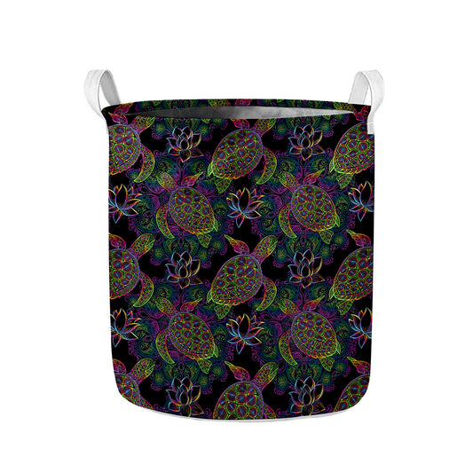 Psychedelic Sea Turtle Pattern Print Collapsible Laundry Basket