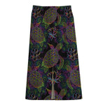 Psychedelic Sea Turtle Pattern Print Cotton Front Slit Maxi Skirt