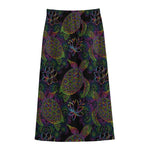 Psychedelic Sea Turtle Pattern Print Cotton Front Slit Maxi Skirt