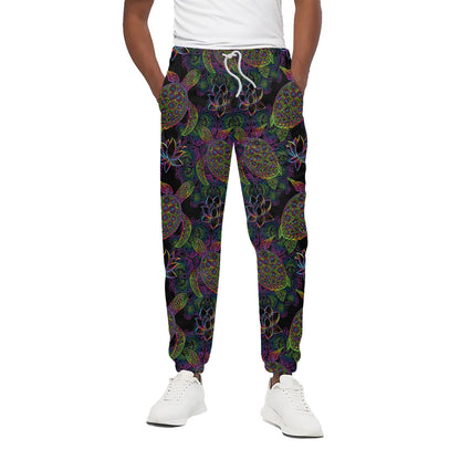 Psychedelic Sea Turtle Pattern Print Cotton Pants