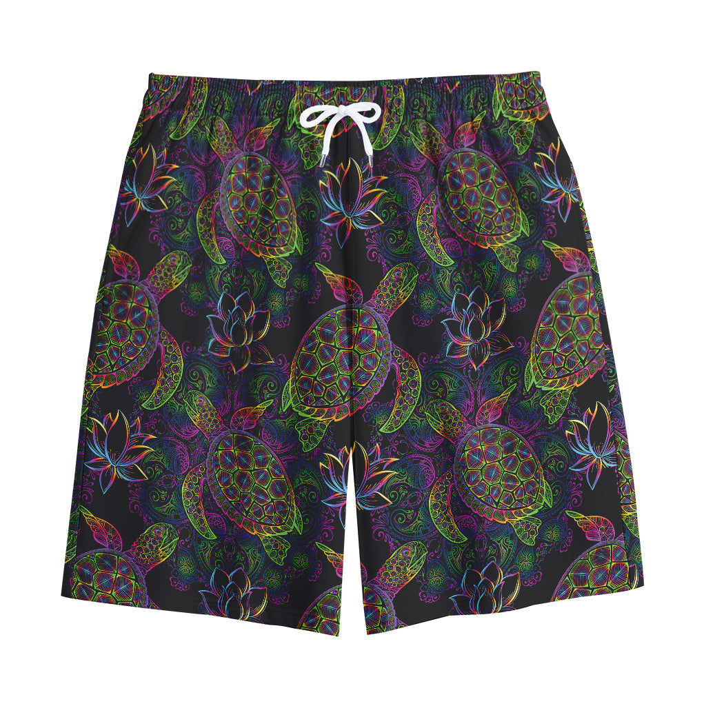 Psychedelic Sea Turtle Pattern Print Cotton Shorts