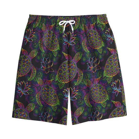 Psychedelic Sea Turtle Pattern Print Cotton Shorts