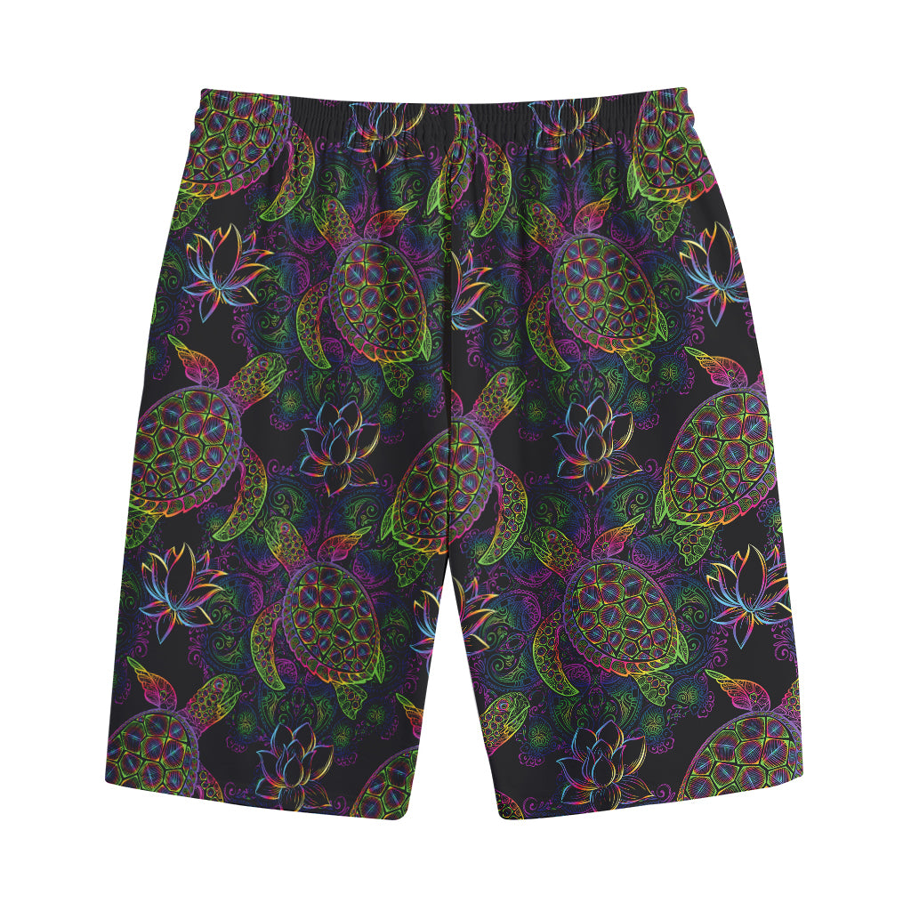 Psychedelic Sea Turtle Pattern Print Cotton Shorts