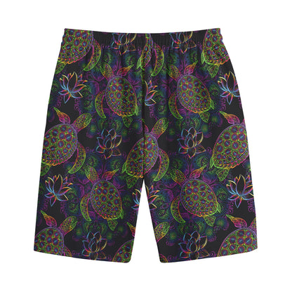 Psychedelic Sea Turtle Pattern Print Cotton Shorts