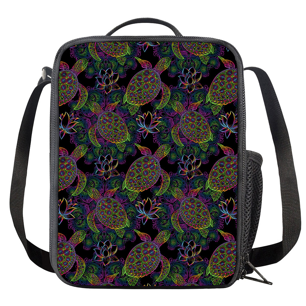 Psychedelic Sea Turtle Pattern Print Crossbody Lunch Bag