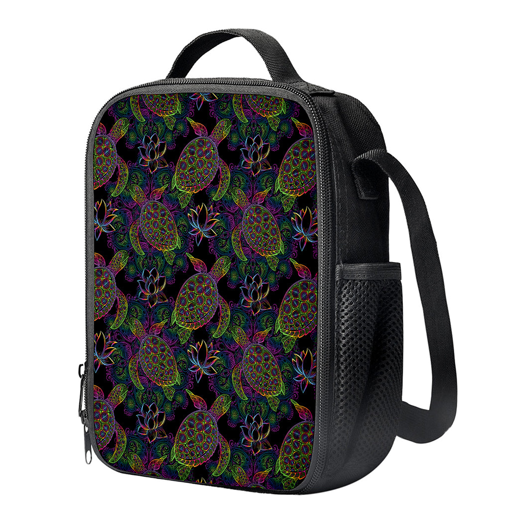 Psychedelic Sea Turtle Pattern Print Crossbody Lunch Bag