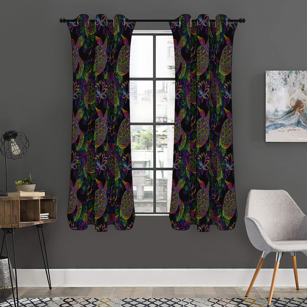 Psychedelic Sea Turtle Pattern Print Curtain