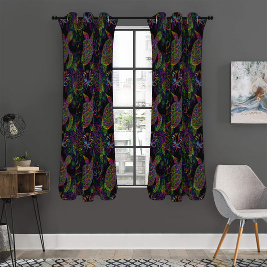 Psychedelic Sea Turtle Pattern Print Curtain