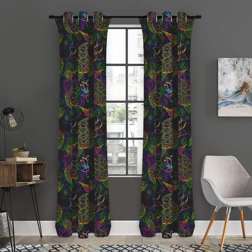Psychedelic Sea Turtle Pattern Print Curtain