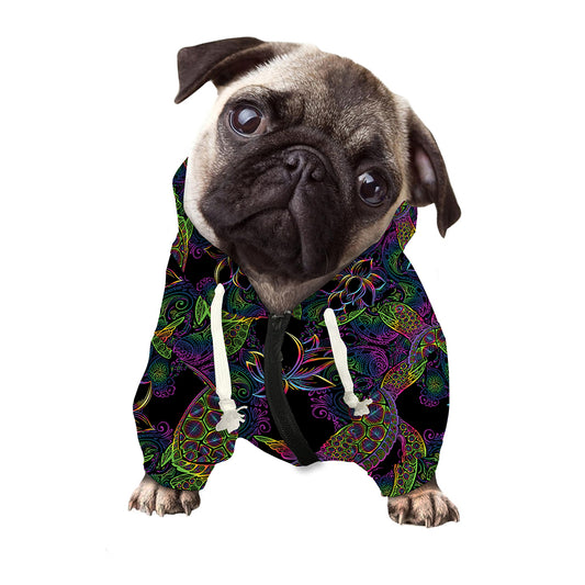 Psychedelic Sea Turtle Pattern Print Dog Zip Up Hoodie