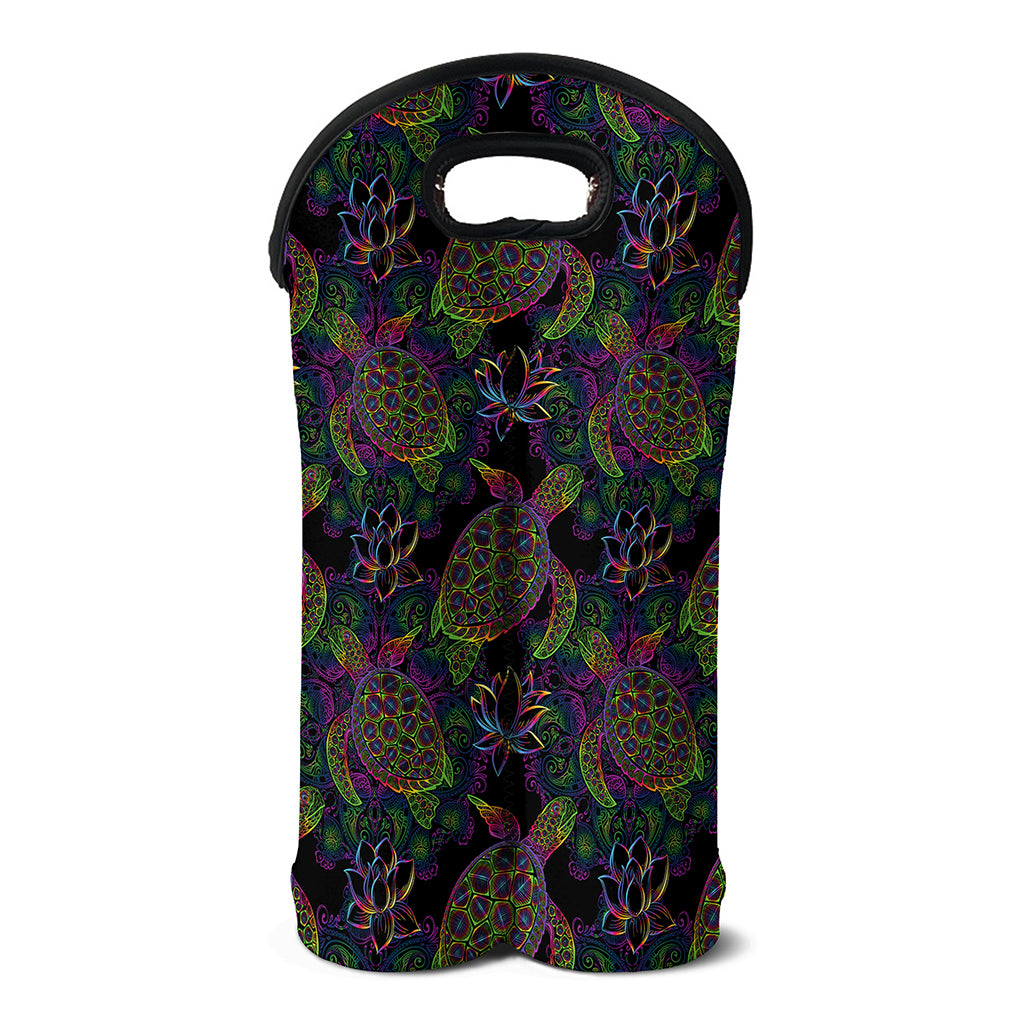 Psychedelic Sea Turtle Pattern Print Double Neoprene Wine Tote