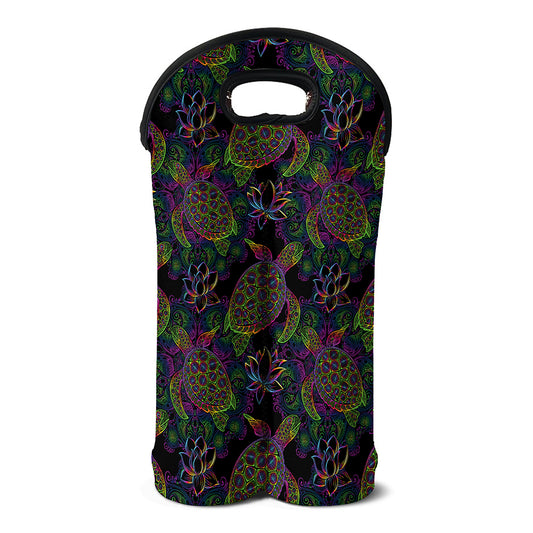 Psychedelic Sea Turtle Pattern Print Double Neoprene Wine Tote