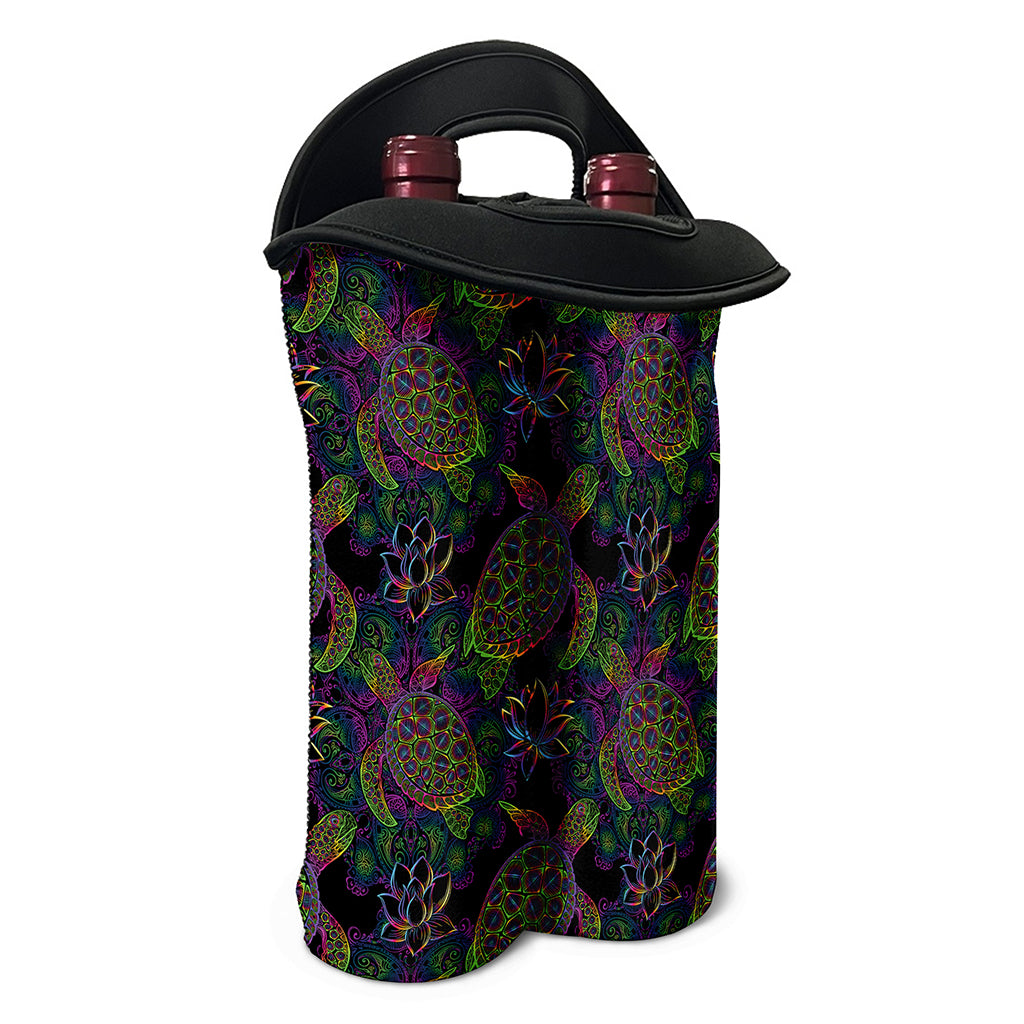Psychedelic Sea Turtle Pattern Print Double Neoprene Wine Tote