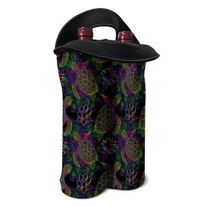 Psychedelic Sea Turtle Pattern Print Double Neoprene Wine Tote