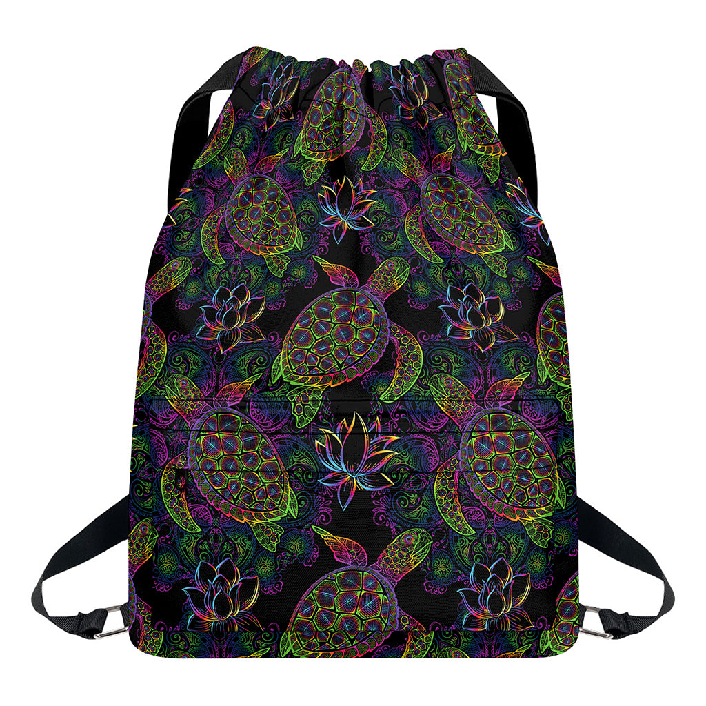 Psychedelic Sea Turtle Pattern Print Drawstring Backpack
