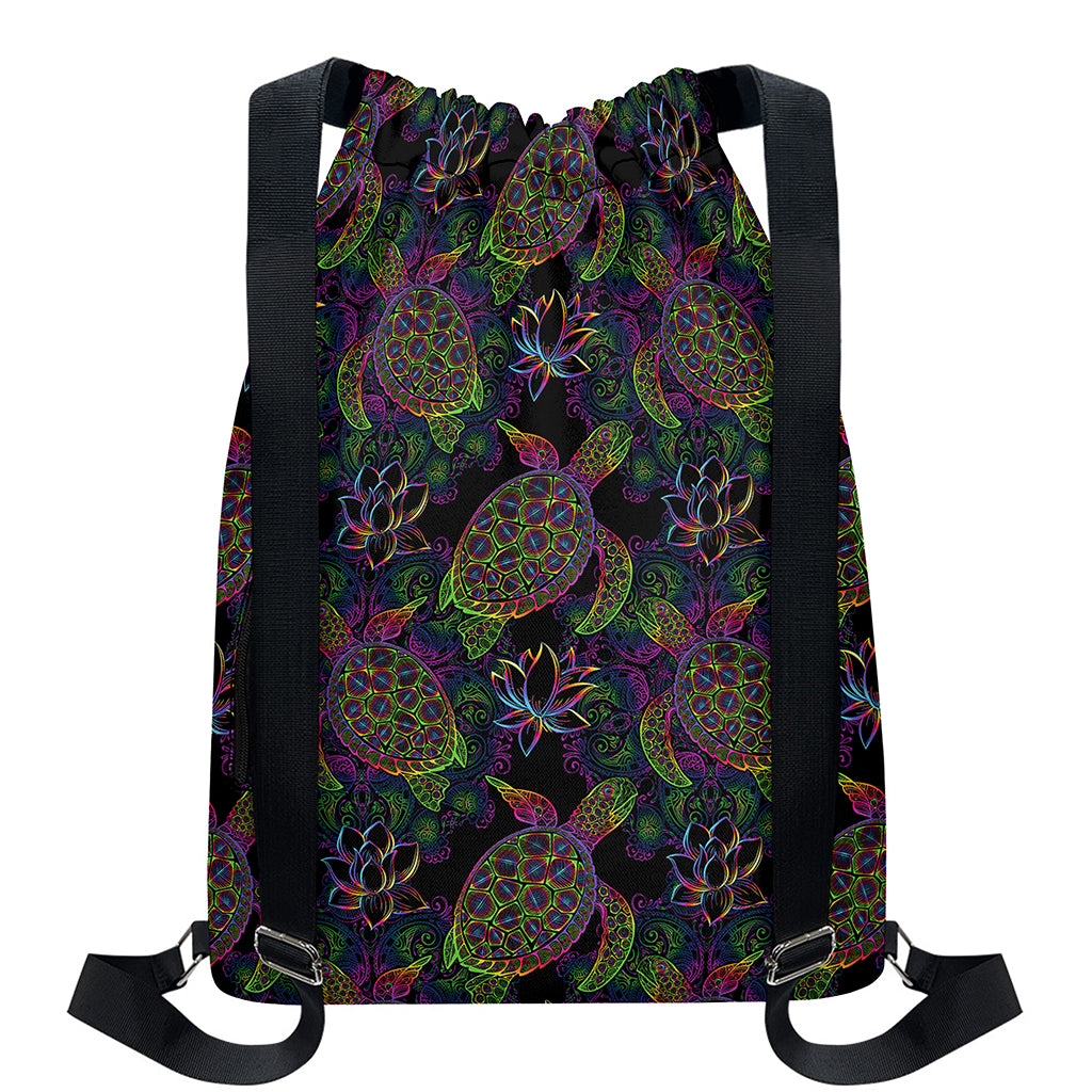 Psychedelic Sea Turtle Pattern Print Drawstring Backpack