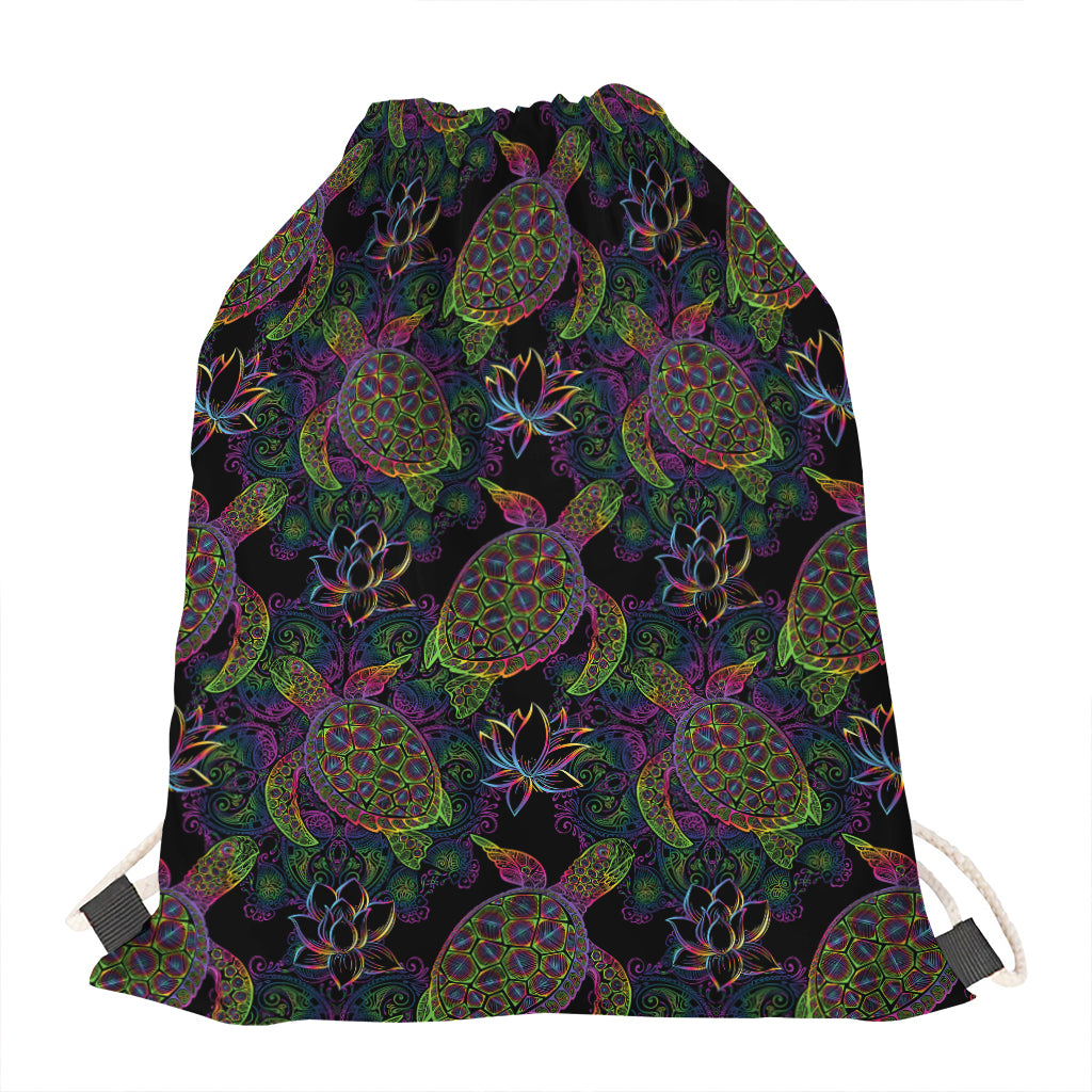 Psychedelic Sea Turtle Pattern Print Drawstring Bag