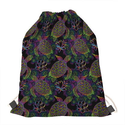 Psychedelic Sea Turtle Pattern Print Drawstring Bag