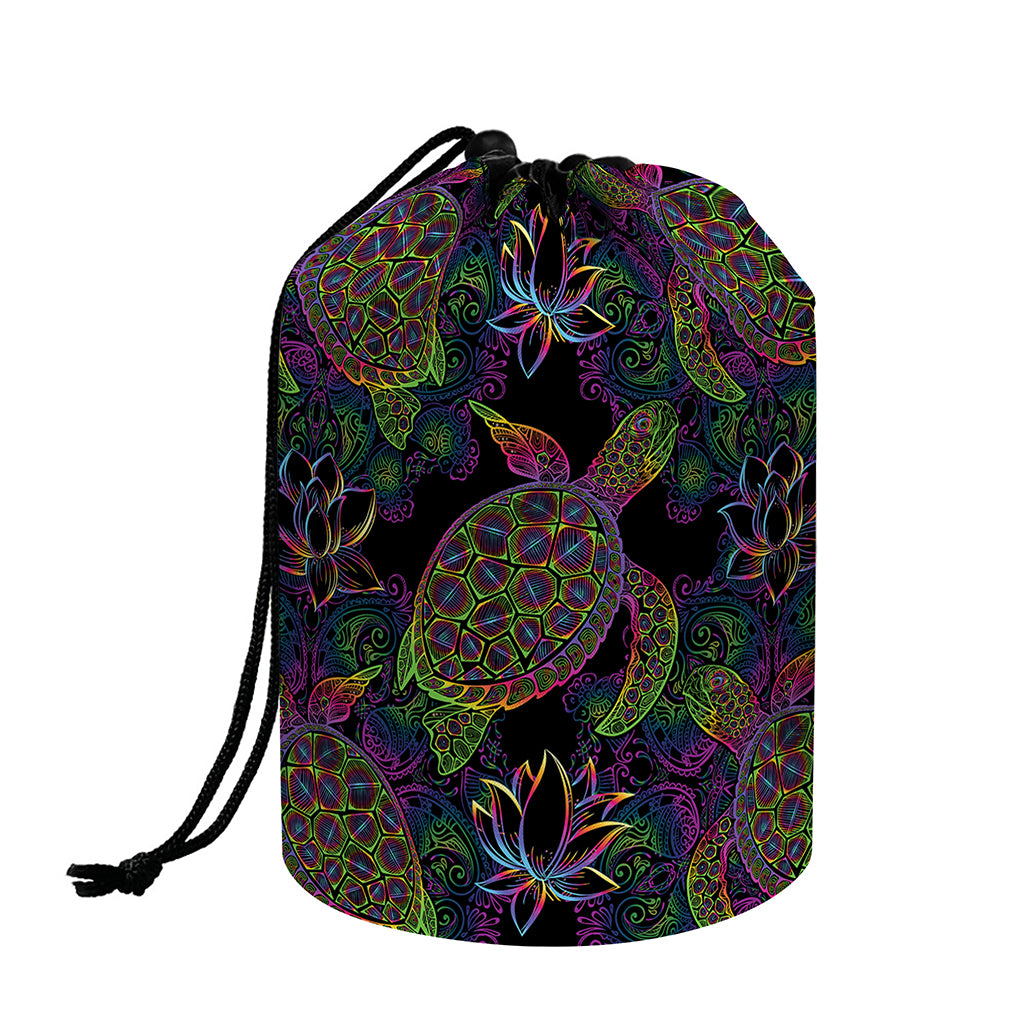 Psychedelic Sea Turtle Pattern Print Drawstring Makeup Bag