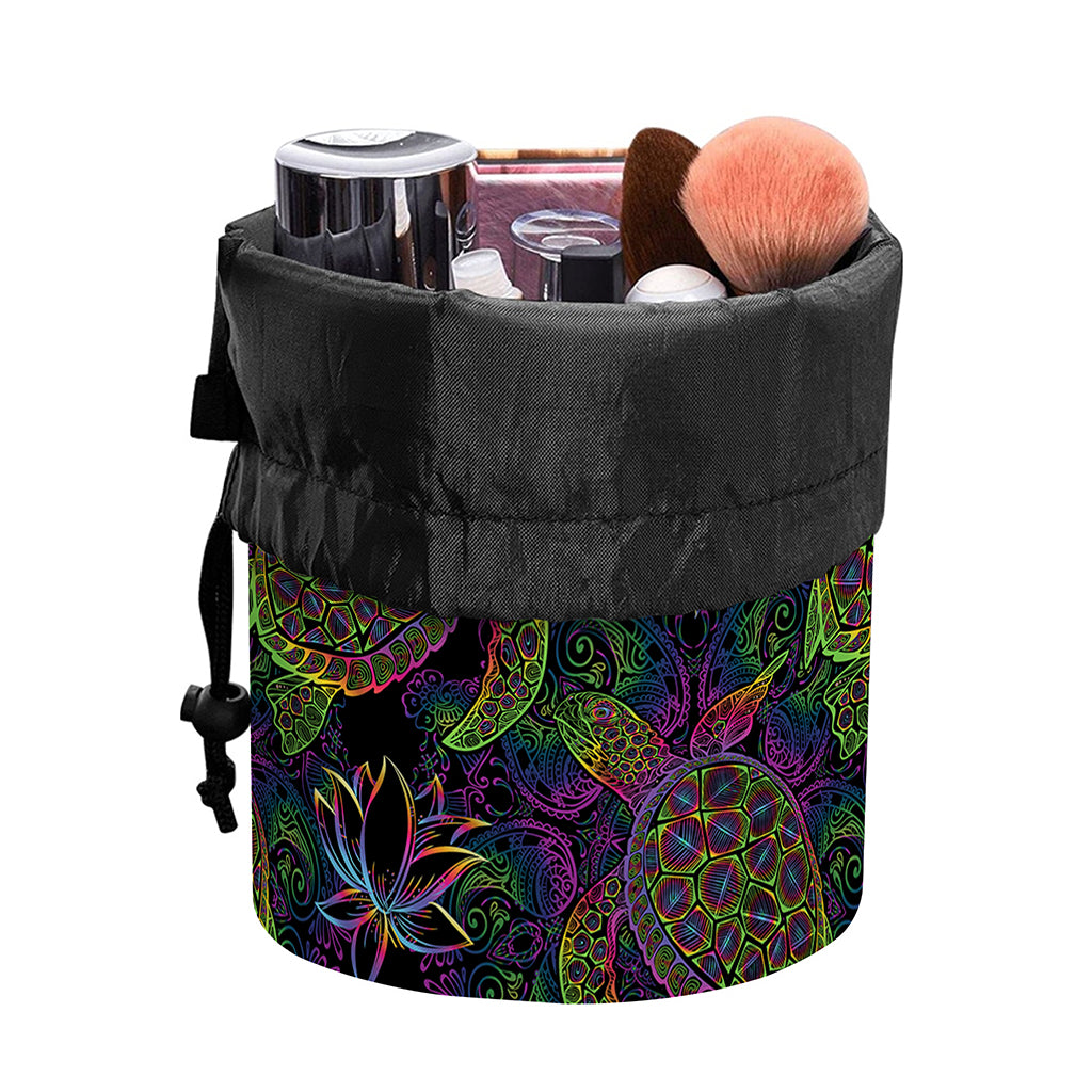 Psychedelic Sea Turtle Pattern Print Drawstring Makeup Bag