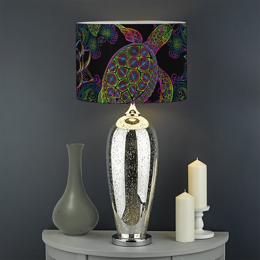 Psychedelic Sea Turtle Pattern Print Drum Lamp Shade