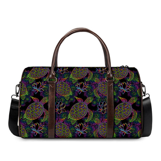 Psychedelic Sea Turtle Pattern Print Duffle Bag