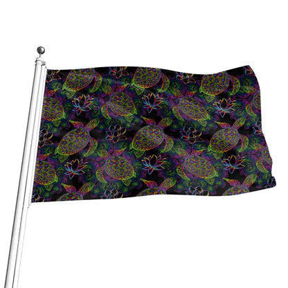 Psychedelic Sea Turtle Pattern Print Flag