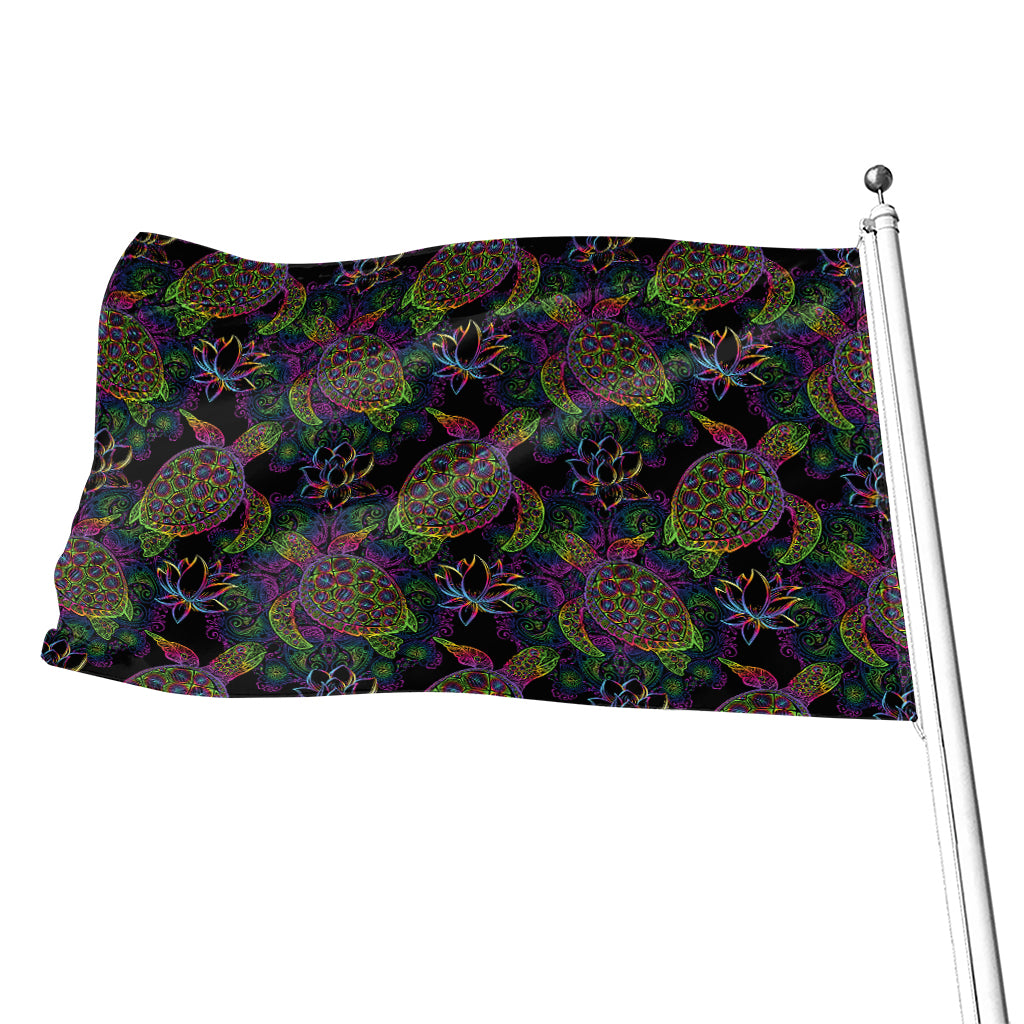 Psychedelic Sea Turtle Pattern Print Flag