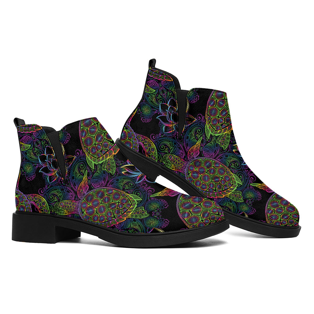 Psychedelic Sea Turtle Pattern Print Flat Ankle Boots