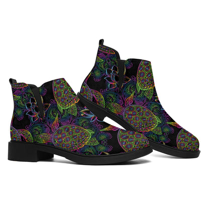 Psychedelic Sea Turtle Pattern Print Flat Ankle Boots