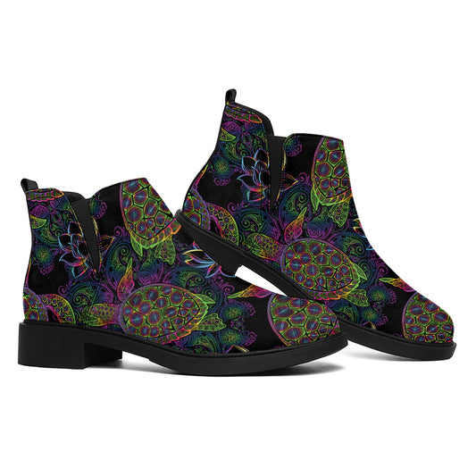 Psychedelic Sea Turtle Pattern Print Flat Ankle Boots