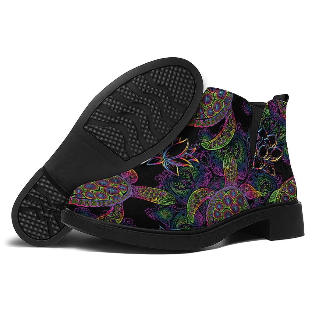 Psychedelic Sea Turtle Pattern Print Flat Ankle Boots