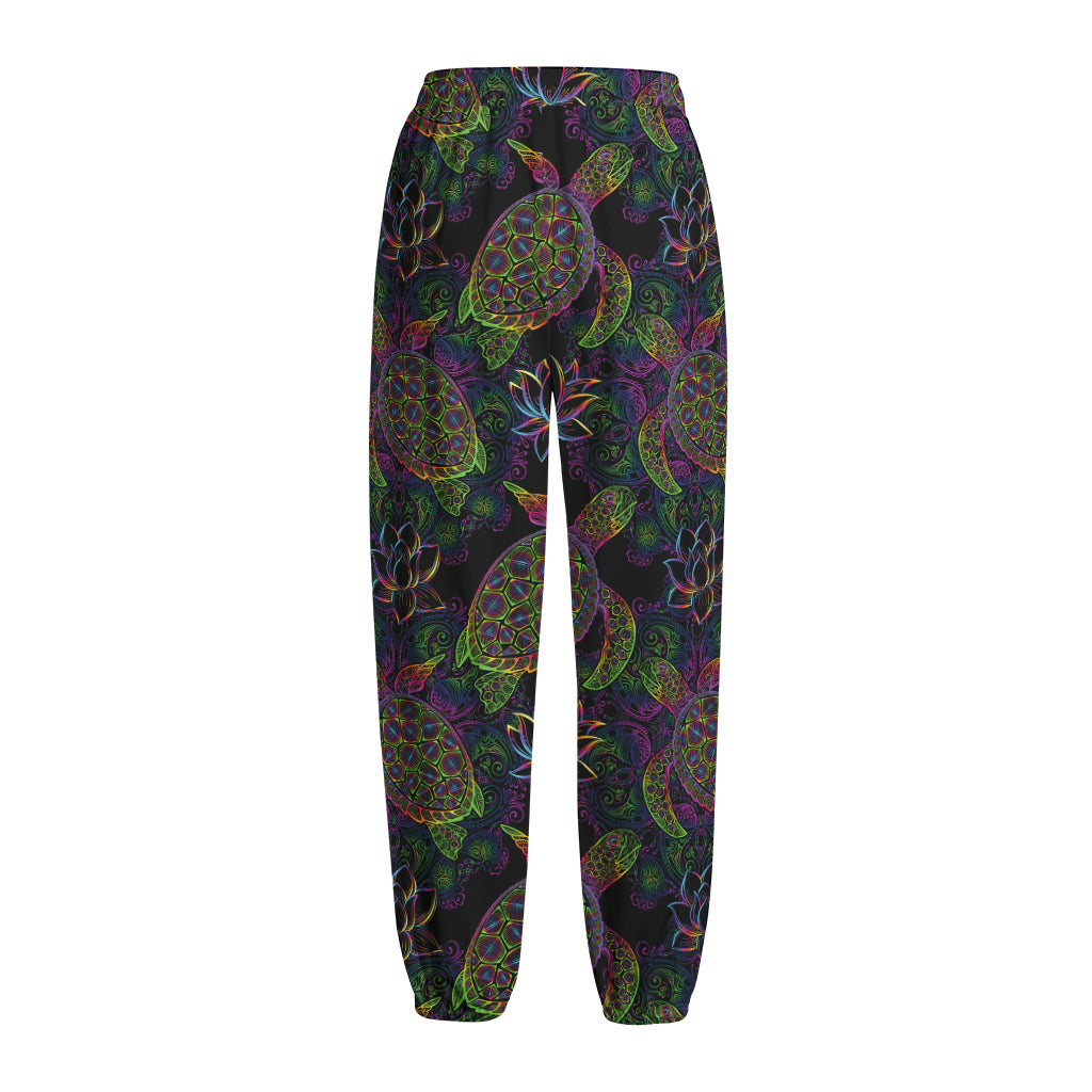 Psychedelic Sea Turtle Pattern Print Fleece Lined Knit Pants