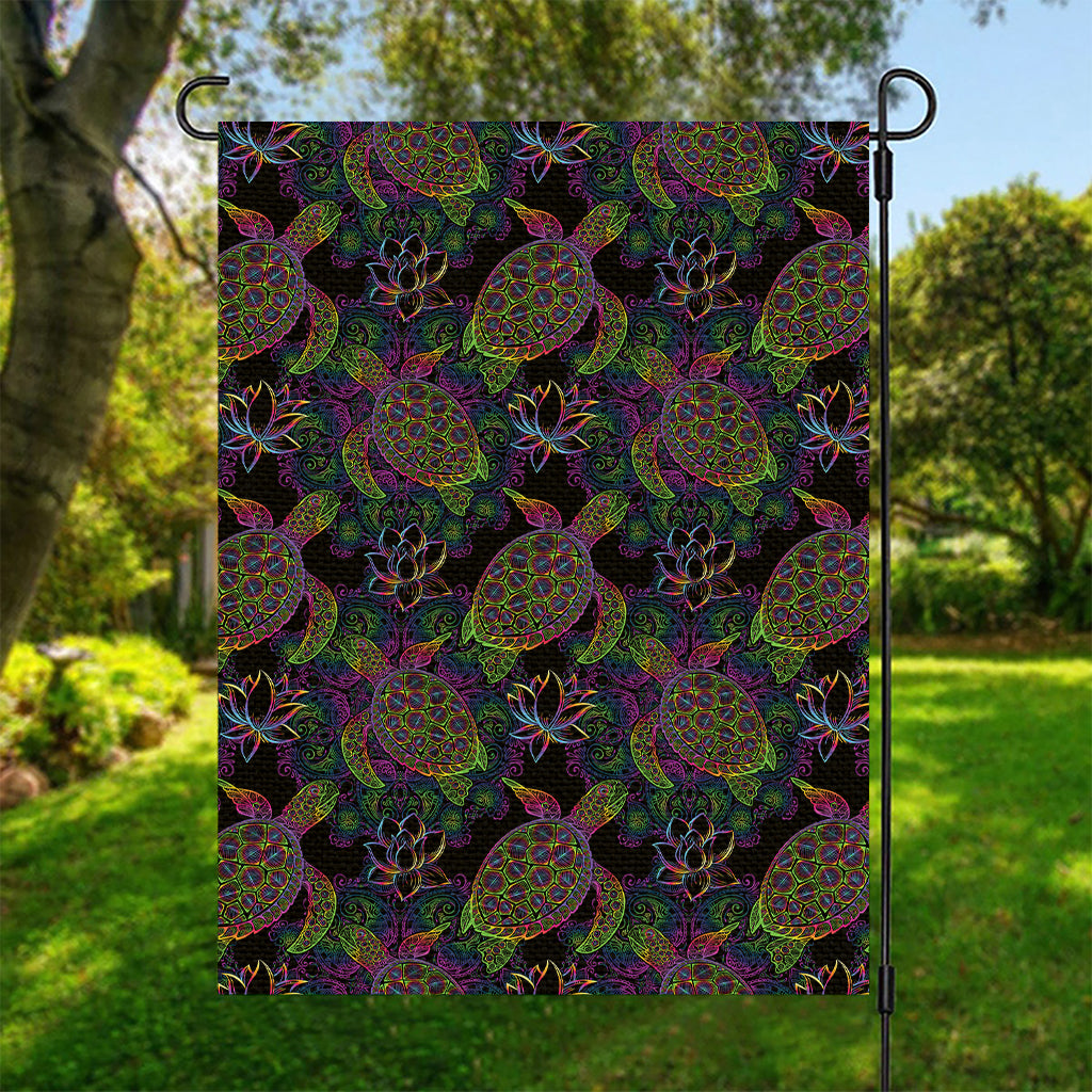 Psychedelic Sea Turtle Pattern Print Garden Flag