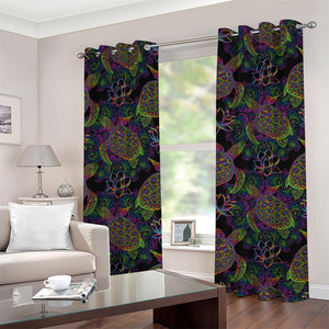 Psychedelic Sea Turtle Pattern Print Grommet Curtains