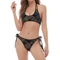 Psychedelic Sea Turtle Pattern Print Halter Scoop Tie Side Bikini
